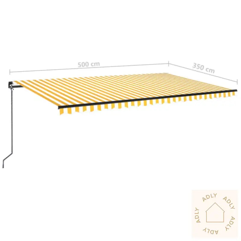 Manuell Uttrekkbar Markise Med Led 500X350 Cm Gul Og Hvit