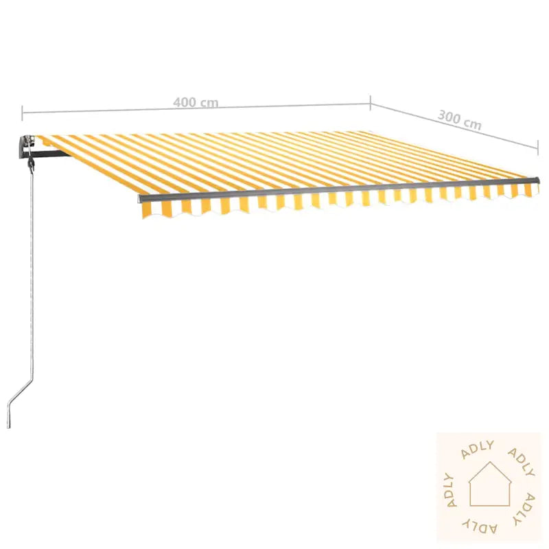 Manuell Uttrekkbar Markise Med Led 400X300 Cm Gul Og Hvit