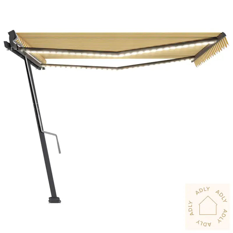 Manuell Uttrekkbar Markise Med Led 400X300 Cm Gul Og Hvit