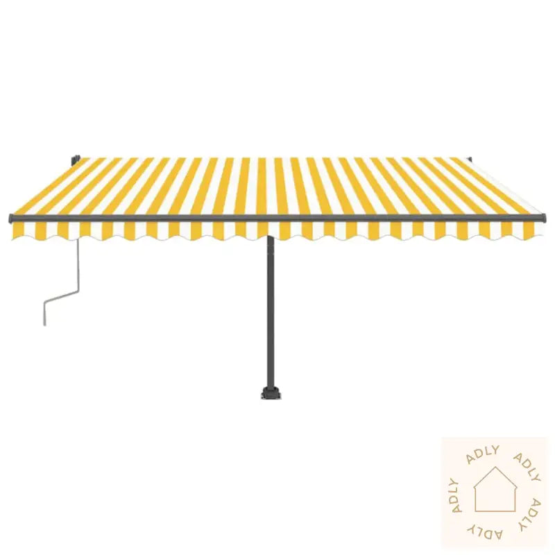 Manuell Uttrekkbar Markise Med Led 400X300 Cm Gul Og Hvit