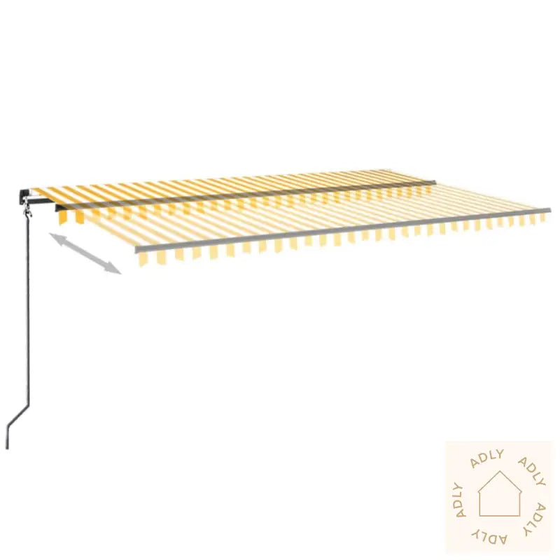 Manuell Uttrekkbar Markise Med Led 500X350 Cm Gul Og Hvit