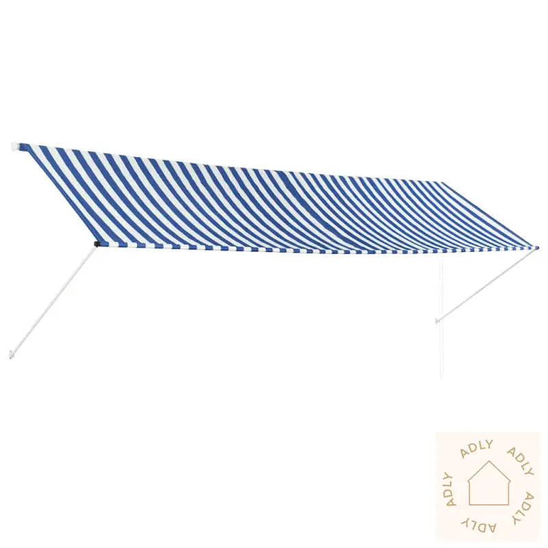 Uttrekkbar Markise 400X150 Cm Blå Og Hvit
