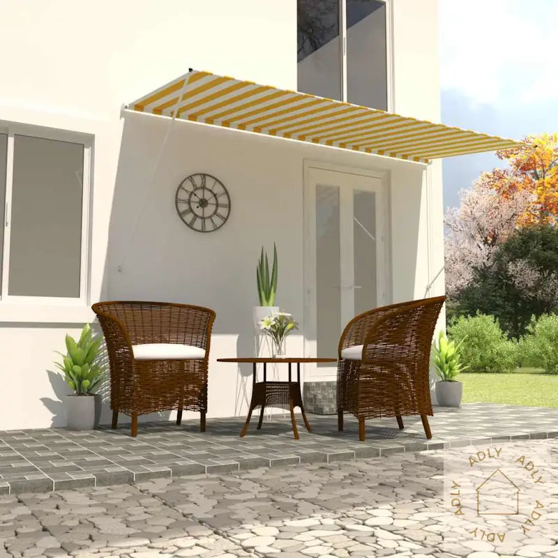 Uttrekkbar Markise 400X150 Cm Gul Og Hvit