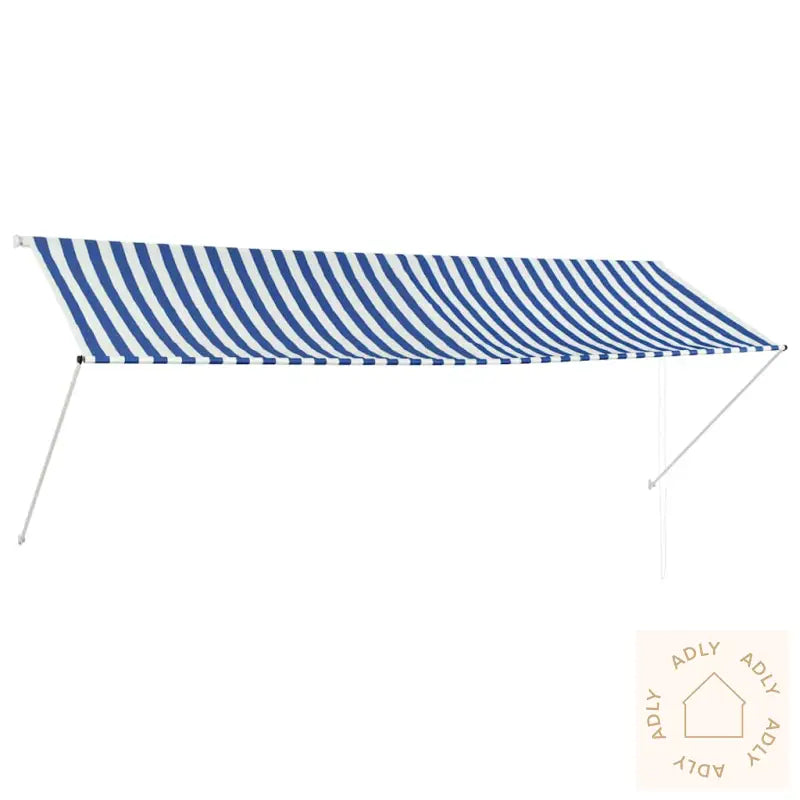 Uttrekkbar Markise 350X150 Cm Blå Og Hvit