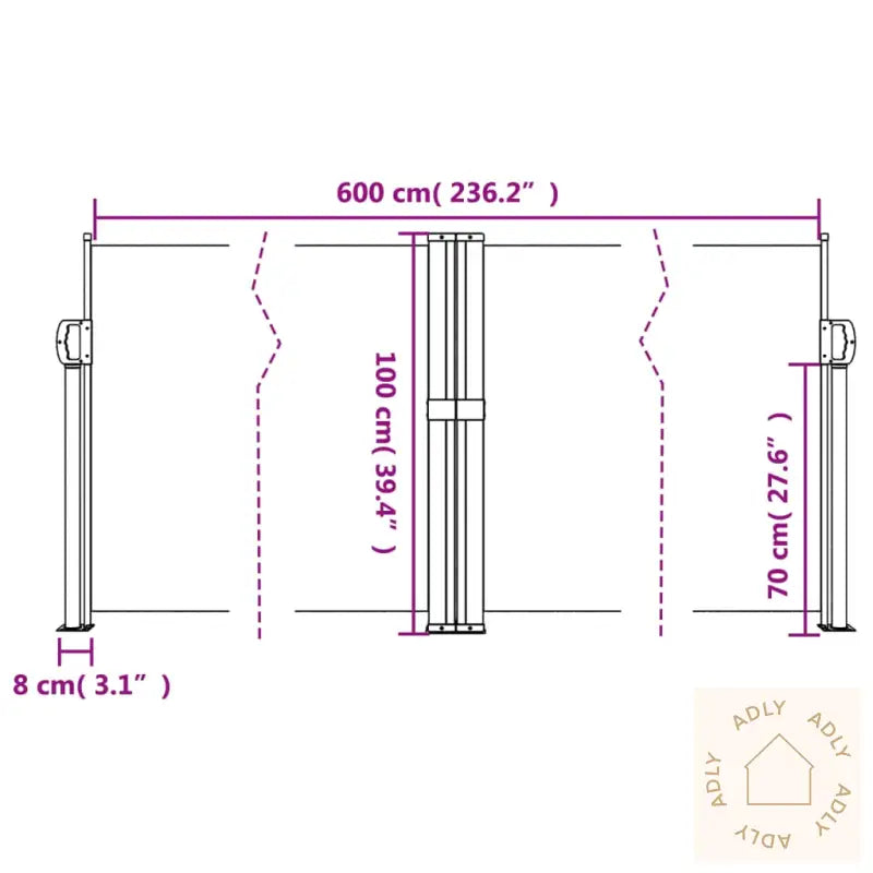 Uttrekkbar Sidemarkise 100X600 Cm Rød