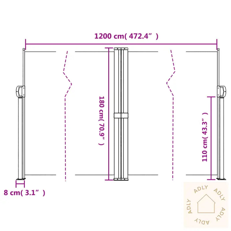 Uttrekkbar Sidemarkise 180X1200 Cm Hvit