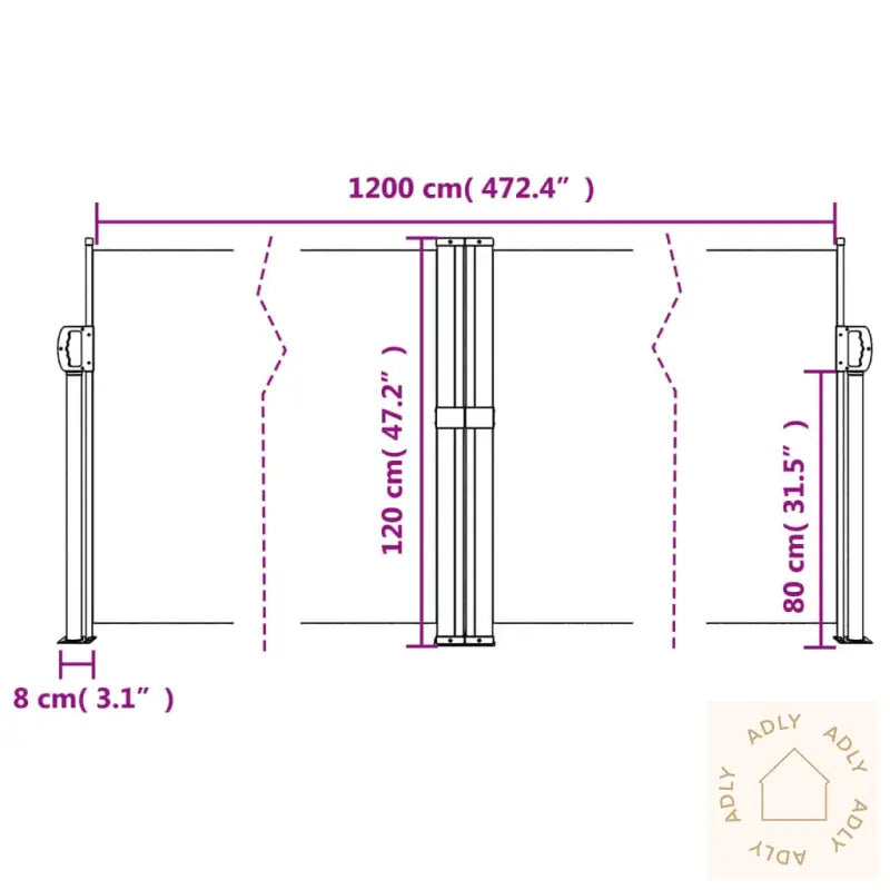 Uttrekkbar Sidemarkise Hvit 120X1200 Cm