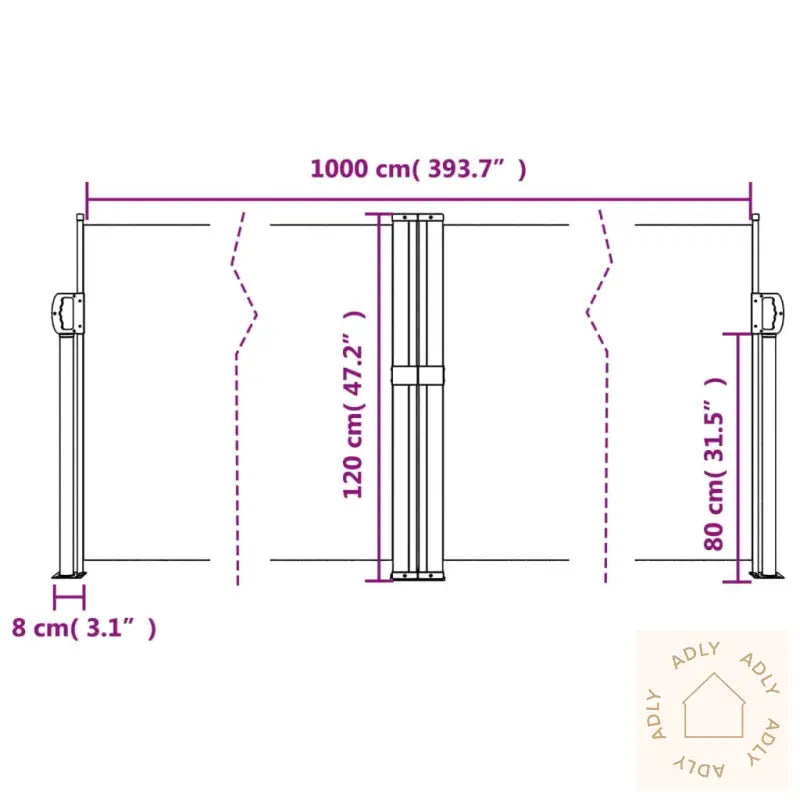 Uttrekkbar Sidemarkise 120X1000 Cm Gråbrun