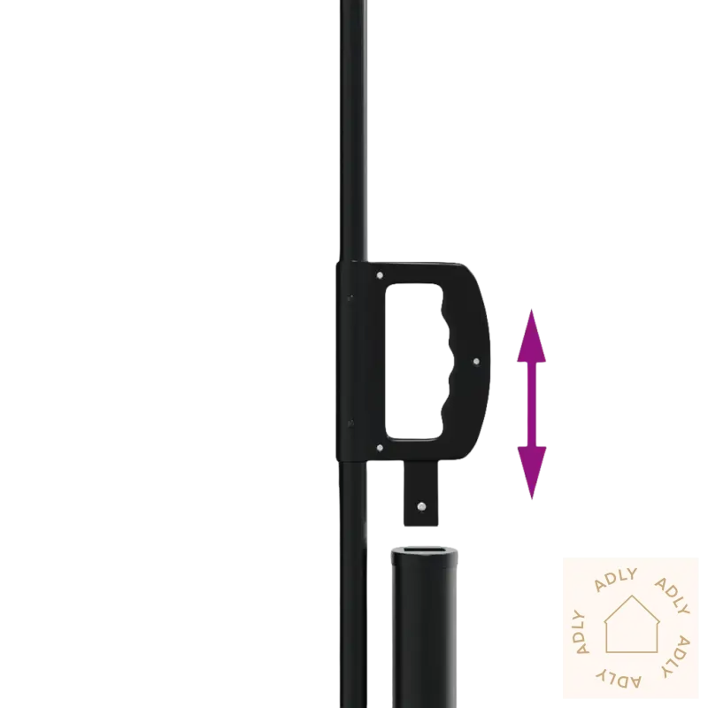 Sort skjermdørhåndtak med lilla pil til uttrekkbar sidemarkise for hagemøbler og møbler til hjemmet