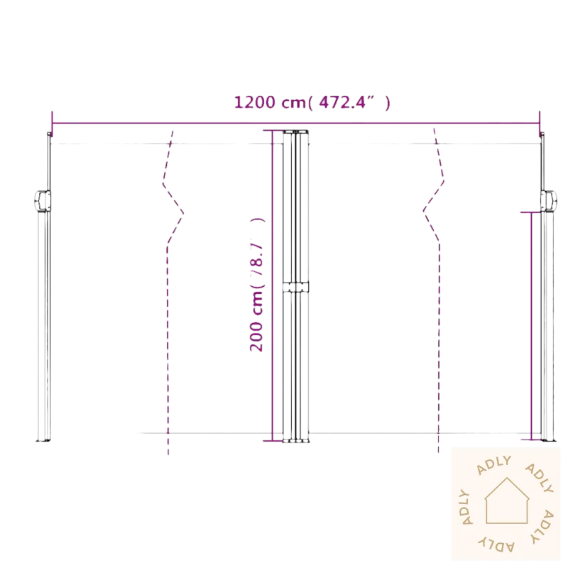 Retraktabel sidemarkise for hagemøbler og møbler til hjemmet med målvisning