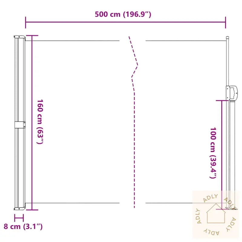 Uttrekkbar Sidemarkise Brun 160X500 Cm