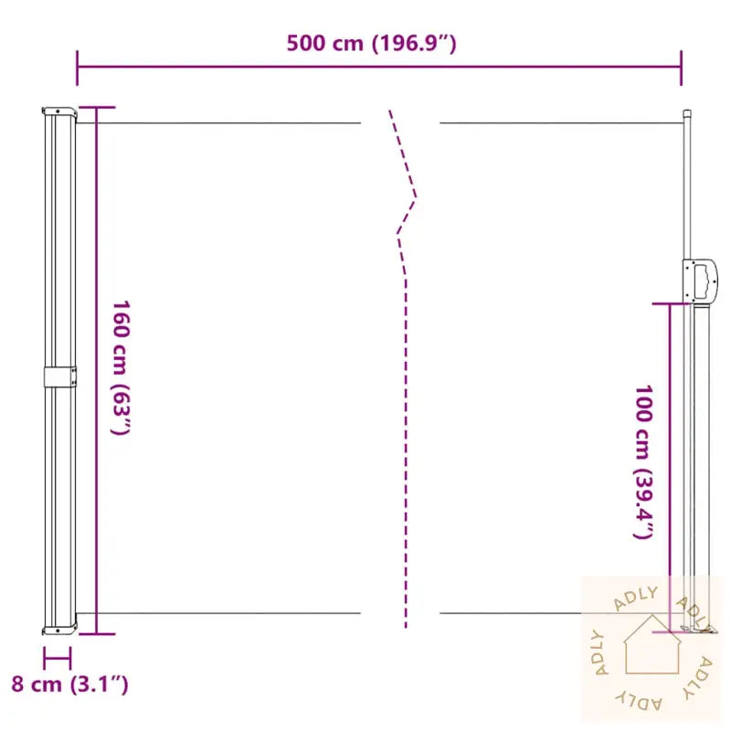 Uttrekkbar Sidemarkise Kremhvit 160X500 Cm
