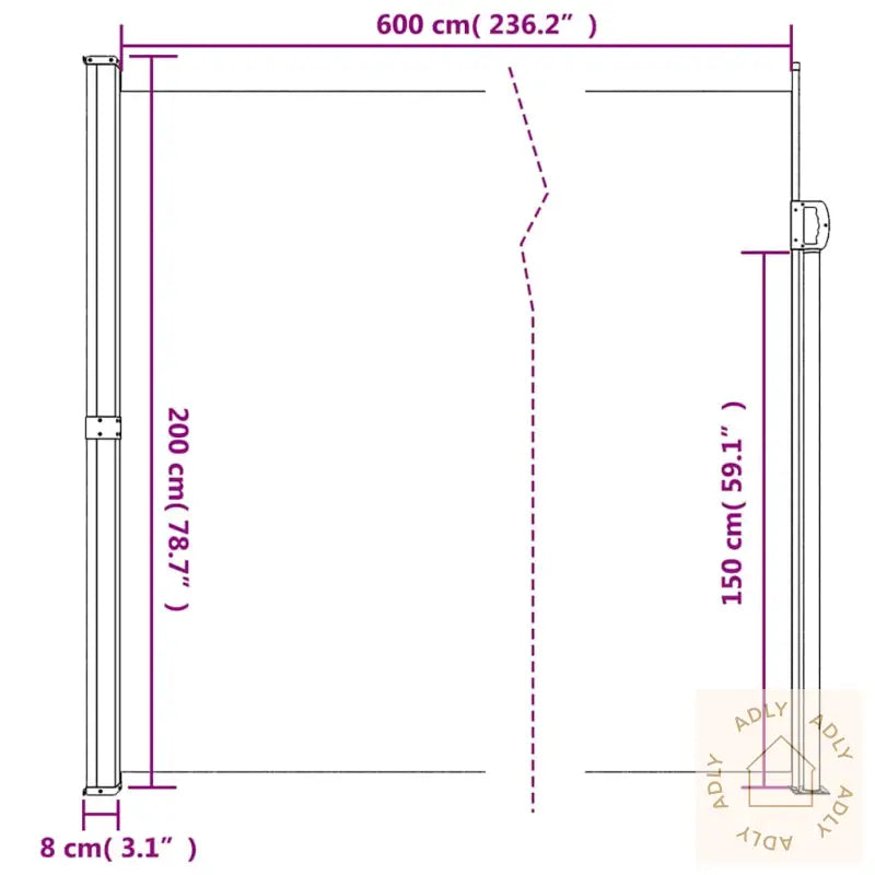 Uttrekkbar Sidemarkise Gråbrun 200X600 Cm