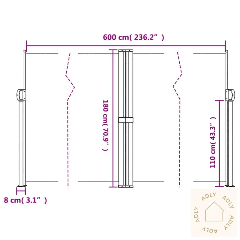 Uttrekkbar Sidemarkise Mørkegrønn 180X600 Cm