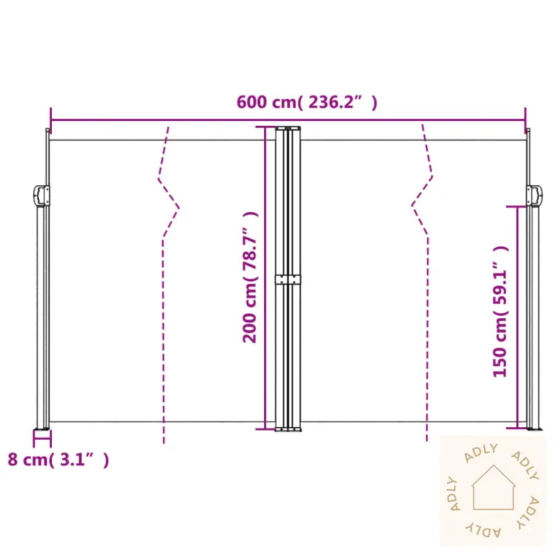 Uttrekkbar Sidemarkise Gråbrun 200X600 Cm
