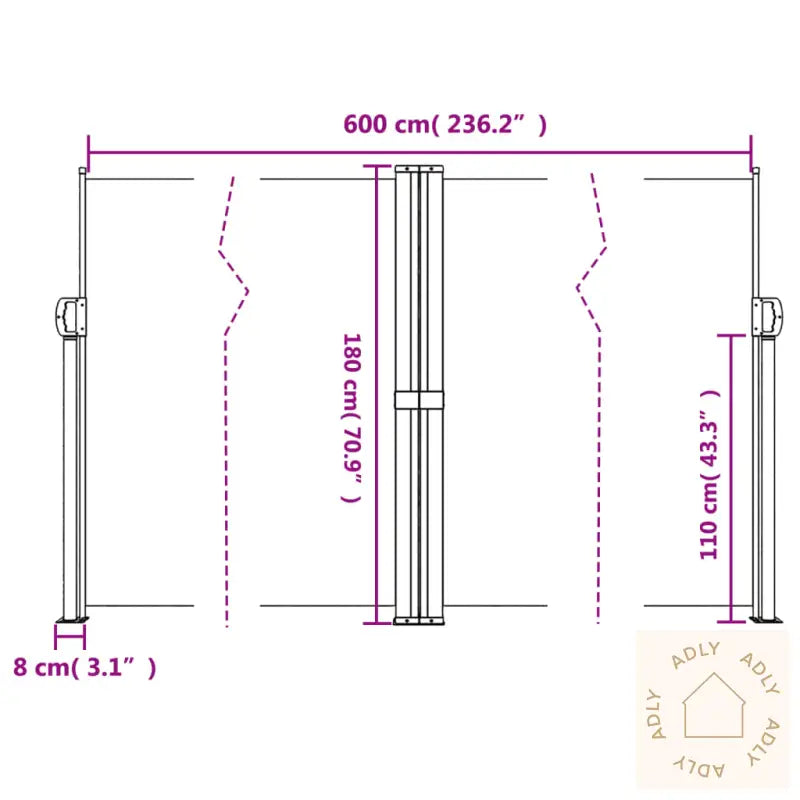 Uttrekkbar Sidemarkise 180X600 Cm Blå