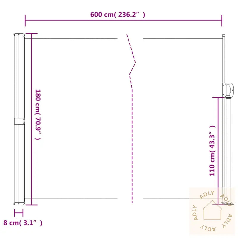 Uttrekkbar Sidemarkise Hvit 180X600 Cm