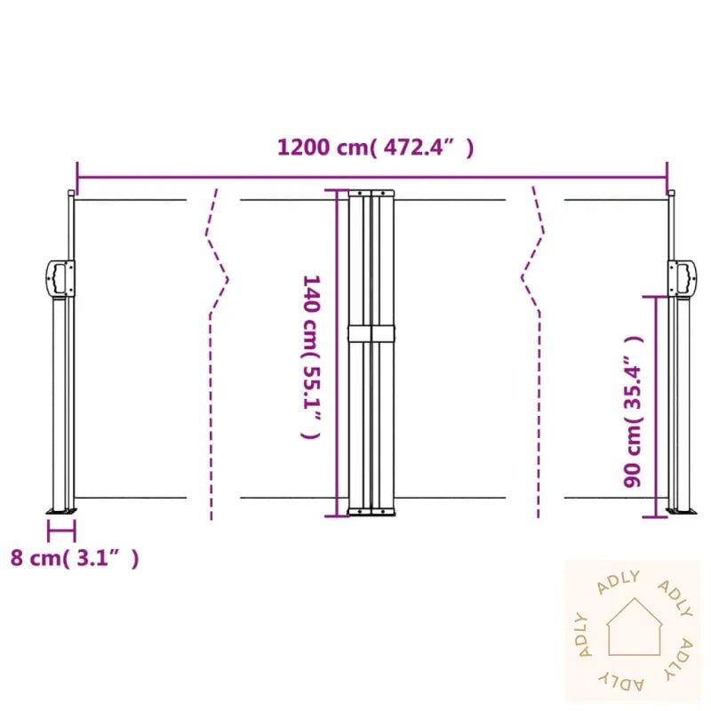 Uttrekkbar Sidemarkise Kremhvit 140X1200 Cm