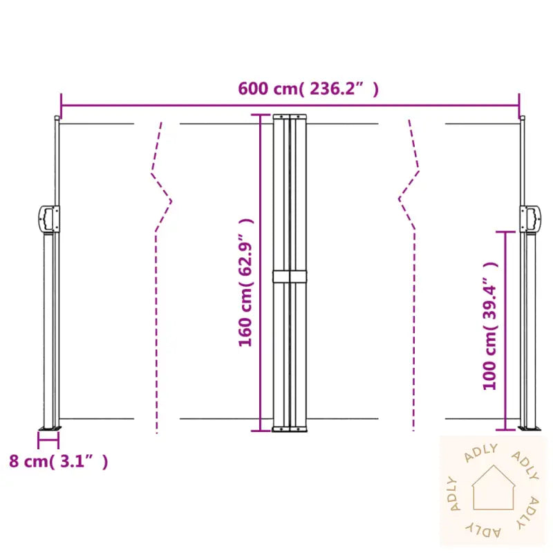 Uttrekkbar Sidemarkise Gråbrun 160X600 Cm