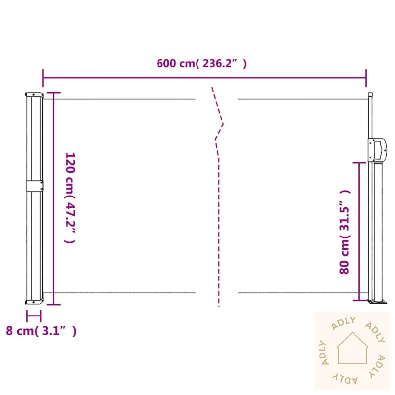 Uttrekkbar Sidemarkise 120X600 Cm Svart