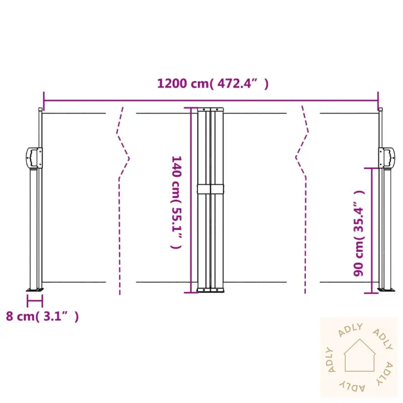 Uttrekkbar Sidemarkise Gråbrun 140X1200 Cm