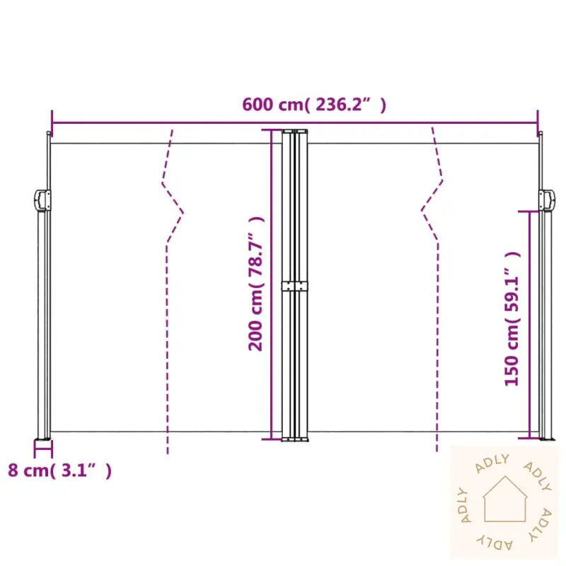 Uttrekkbar Sidemarkise 200X600 Cm Svart