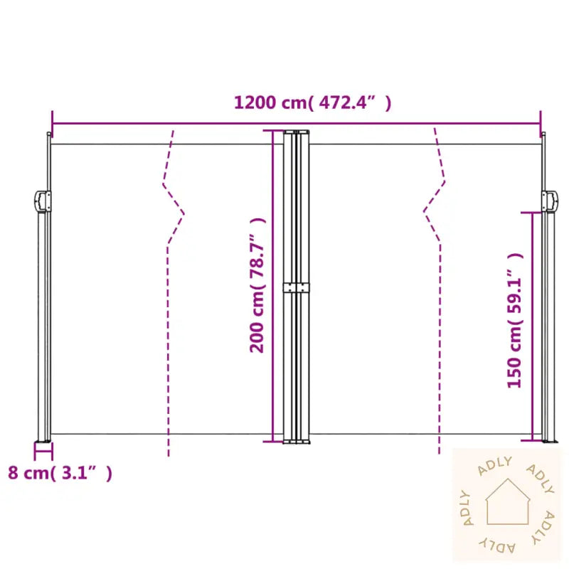 Uttrekkbar Sidemarkise Blå 200X1200 Cm
