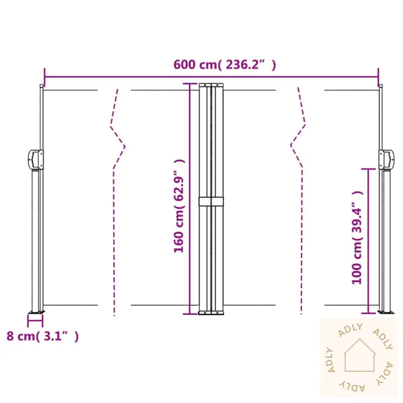 Uttrekkbar Sidemarkise Hvit 160X600 Cm