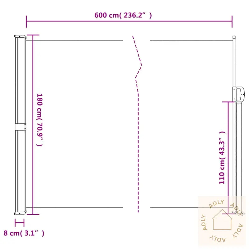Uttrekkbar Sidemarkise Gråbrun 180X600 Cm
