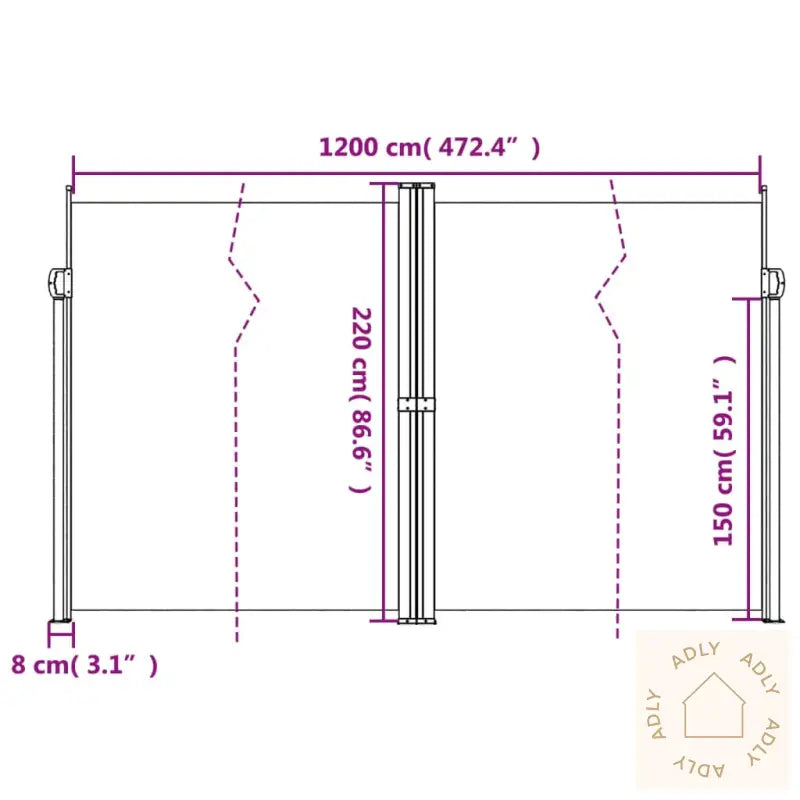 Uttrekkbar Sidemarkise 220X1200 Cm Hvit