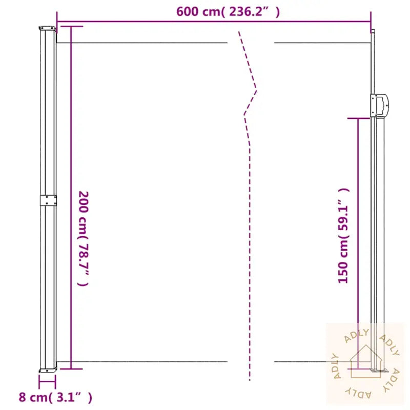 Uttrekkbar Sidemarkise Hvit 200X600 Cm