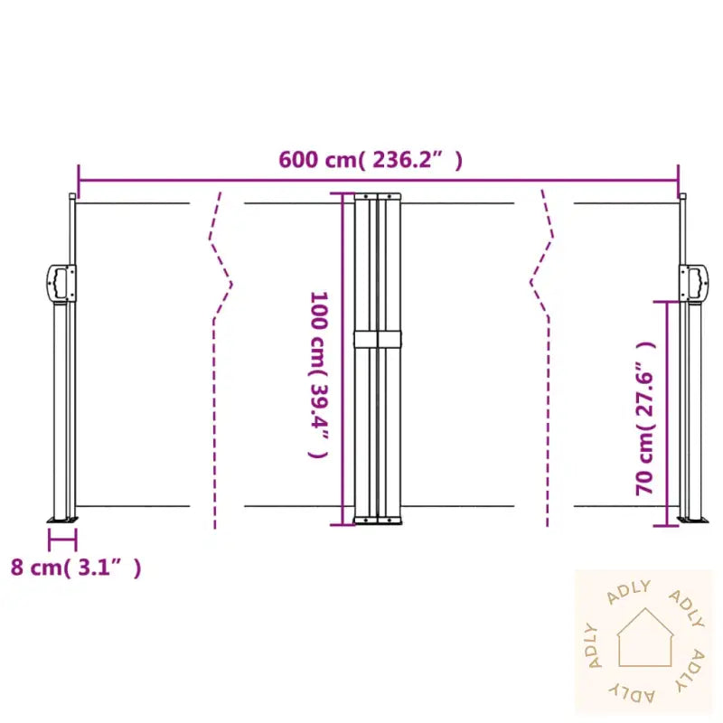 Uttrekkbar Sidemarkise 100X600 Cm Hvit