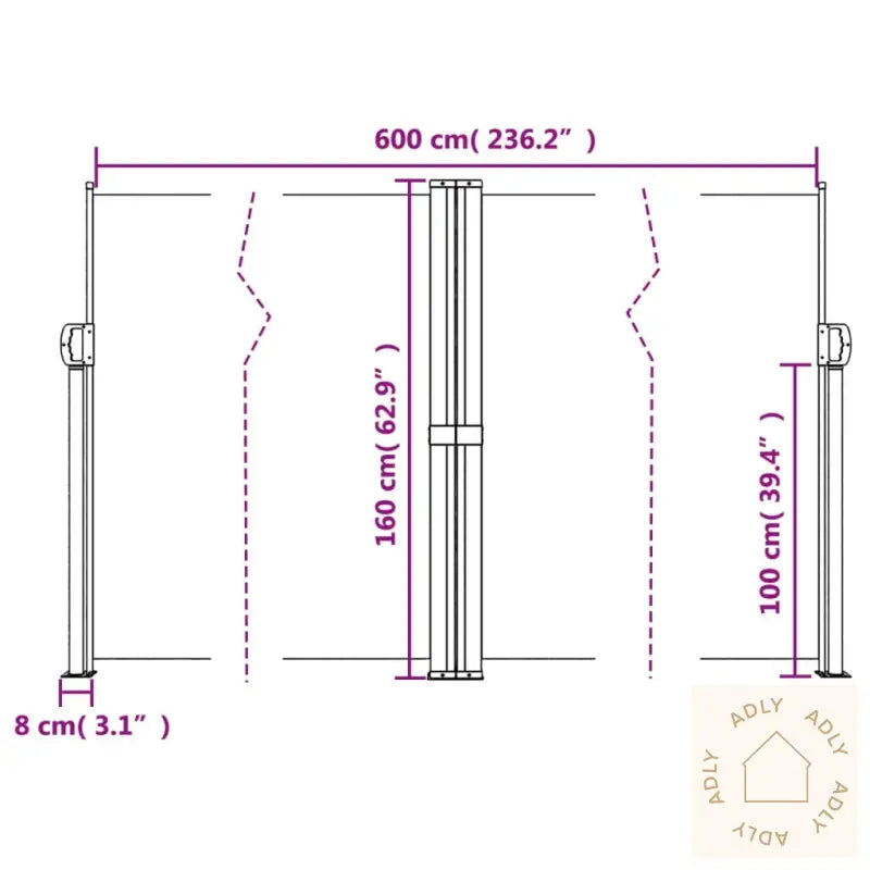 Uttrekkbar Sidemarkise Brun 160X600 Cm