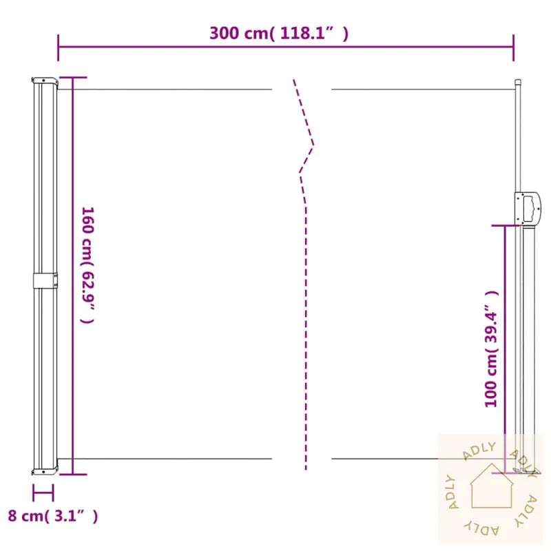 Uttrekkbar Sidemarkise Gråbrun 160X300 Cm