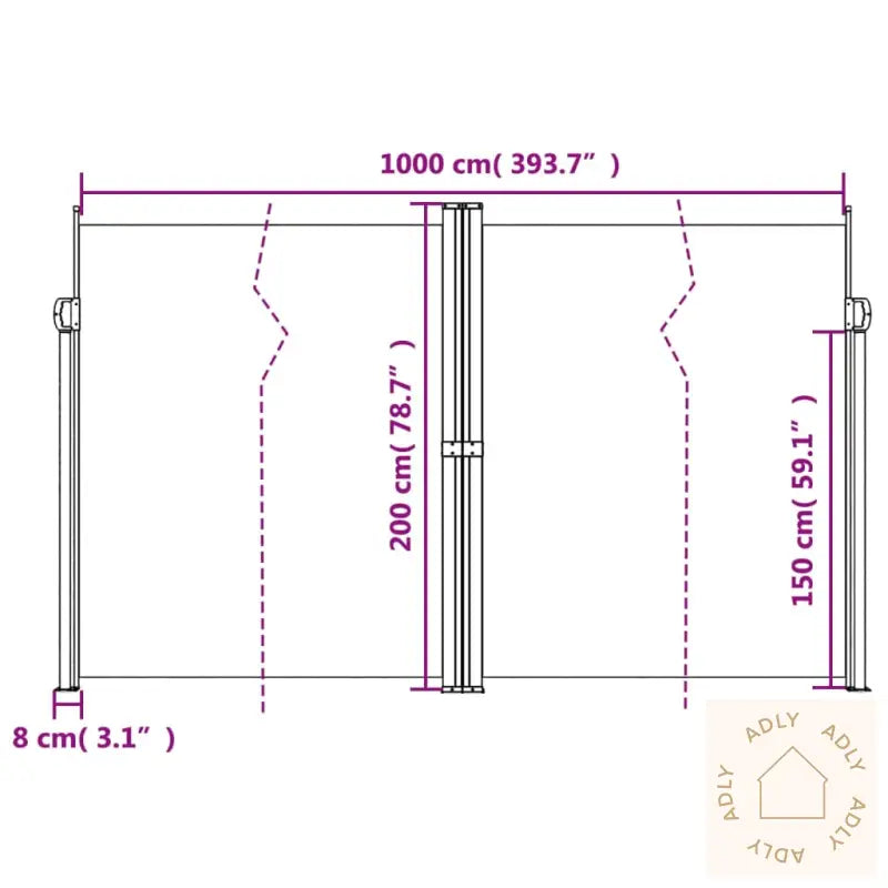 Uttrekkbar Sidemarkise 200X1000 Cm Gråbrun