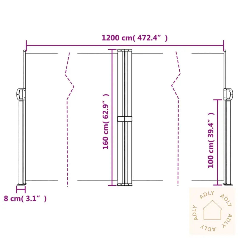 Uttrekkbar Sidemarkise Hvit 160X1200 Cm