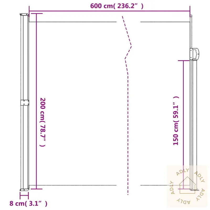 Uttrekkbar Sidemarkise 200X600 Cm Svart