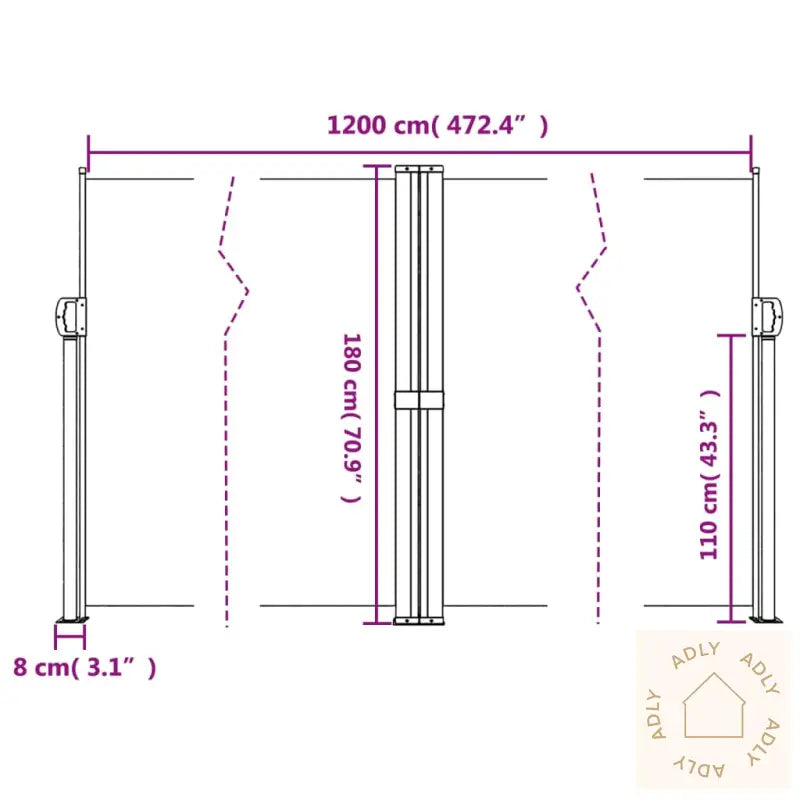 Uttrekkbar Sidemarkise 180X1200 Cm Kremhvit