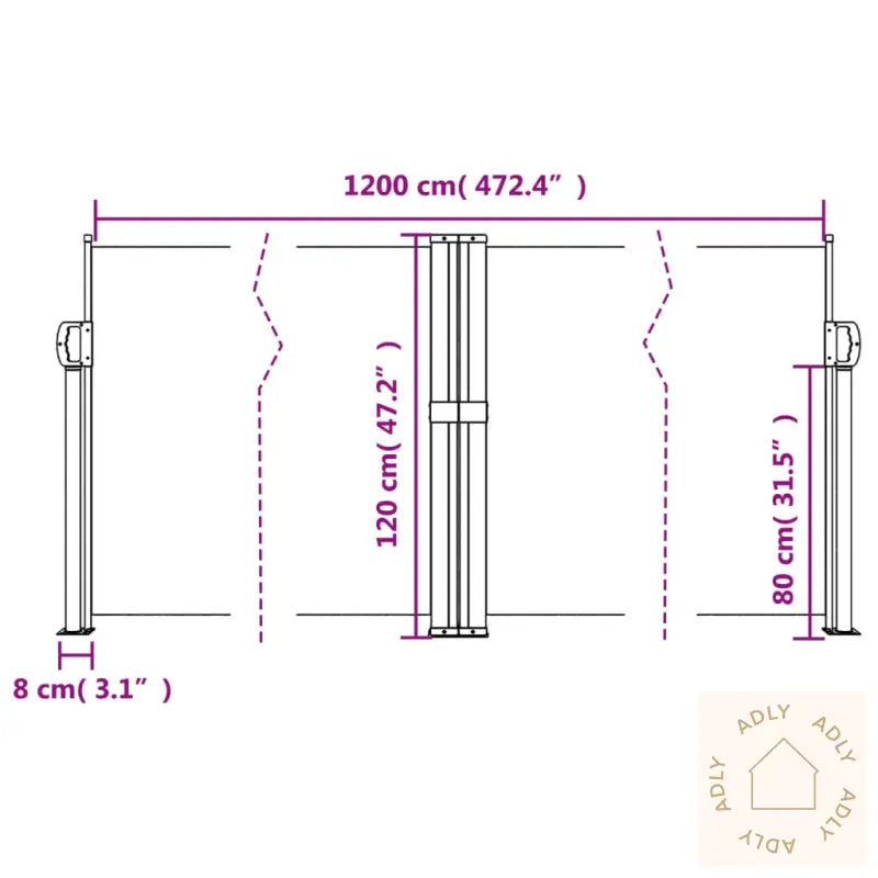 Uttrekkbar Sidemarkise 120X1200 Cm Gråbrun