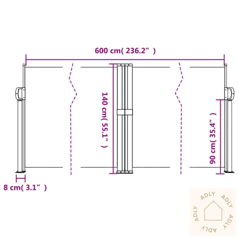 Uttrekkbar Sidemarkise Gråbrun 140X600 Cm