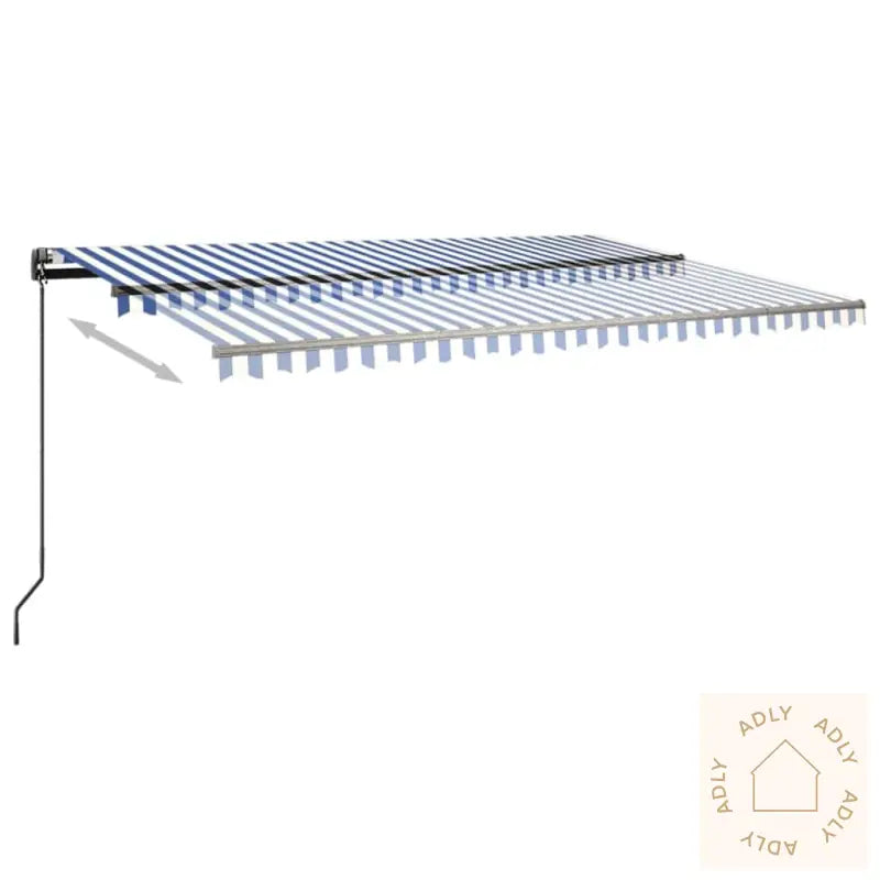 Automatisk Markise Med Vindsensor Og Led 500X300 Cm Blå Og Hvit