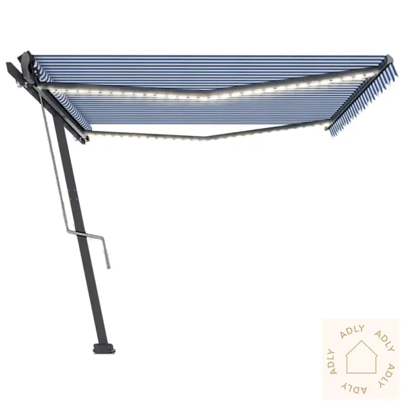 Automatisk Markise Med Vindsensor Og Led 500X300 Cm Blå Og Hvit