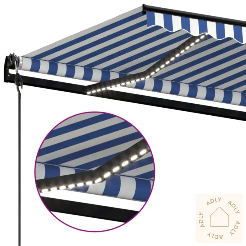 Automatisk Markise Med Vindsensor Og Led 600X350 Cm Blå Og Hvit