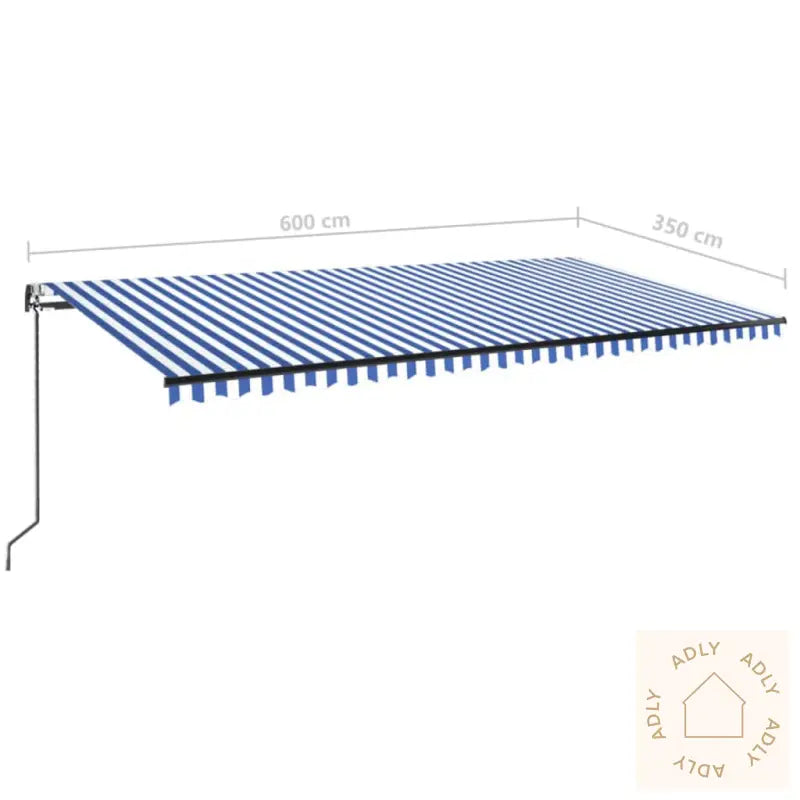 Automatisk Markise Med Vindsensor Og Led 600X350 Cm Blå Og Hvit