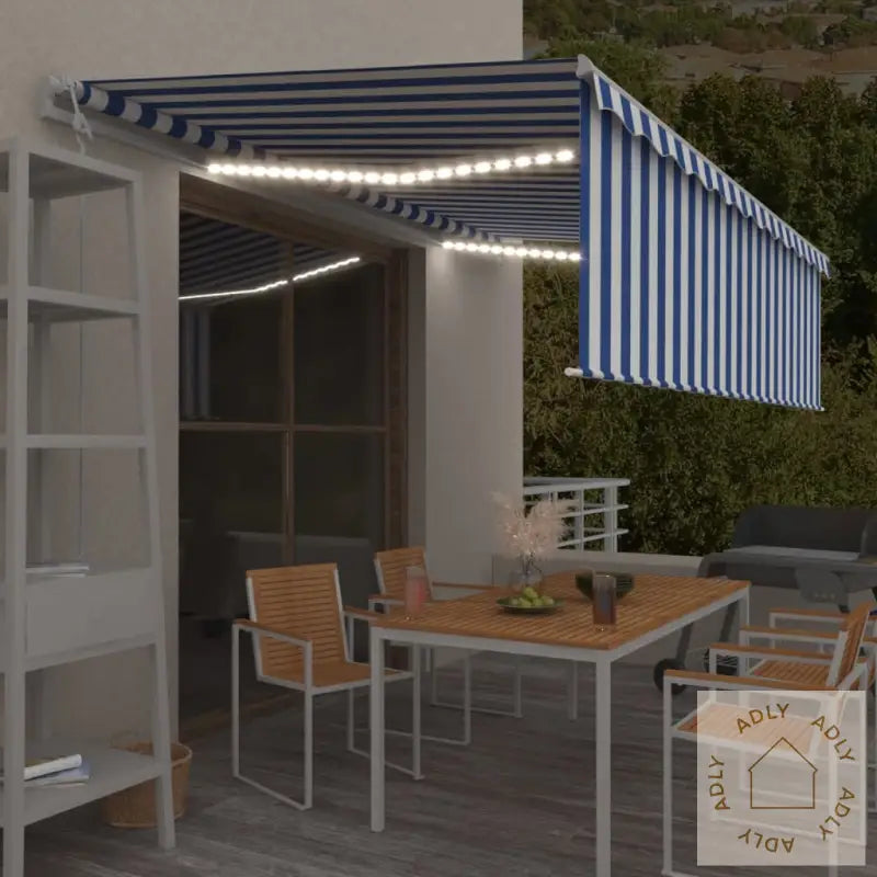 Automatisk Markise Rullegardin Led Vindsensor 5X3 M Blå Og Hvit