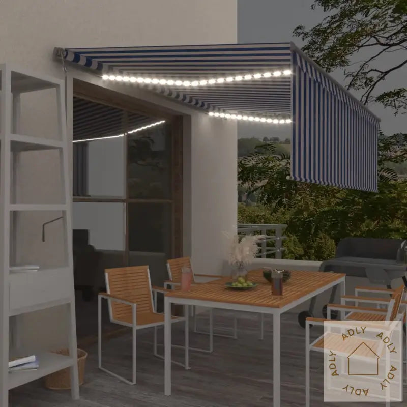 Automatisk Markise Rullegardin Led Vindsensor 4,5X3 M Blå Hvit