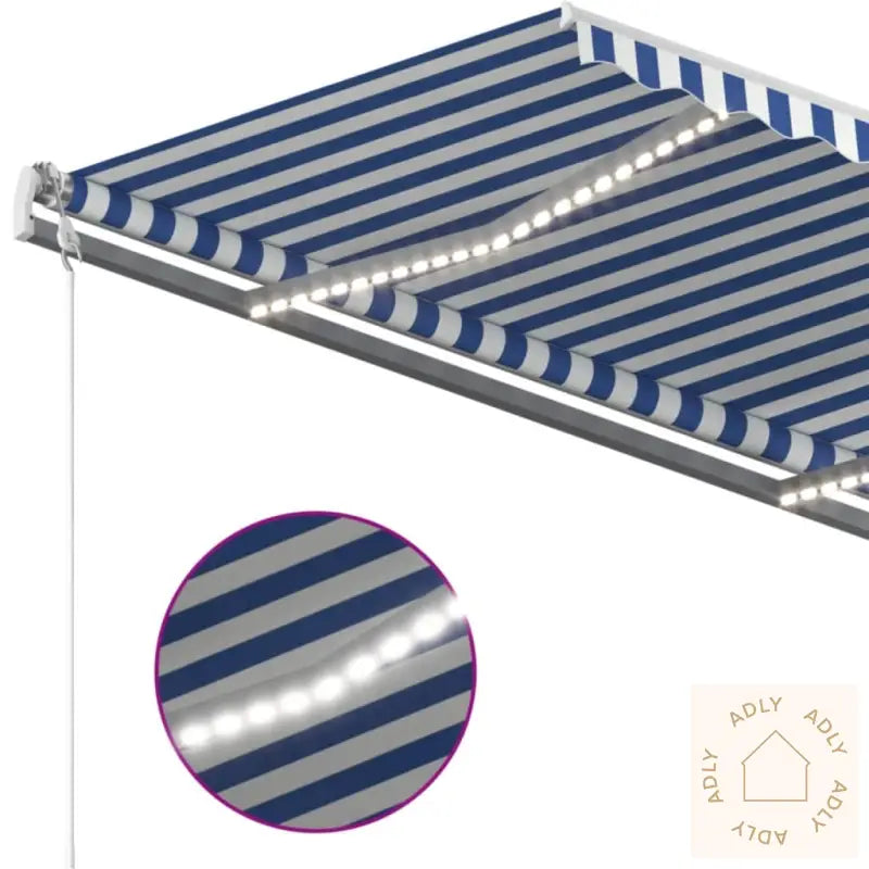 Automatisk Markise Med Vindsensor Og Led 400X350 Cm Blå Og Hvit