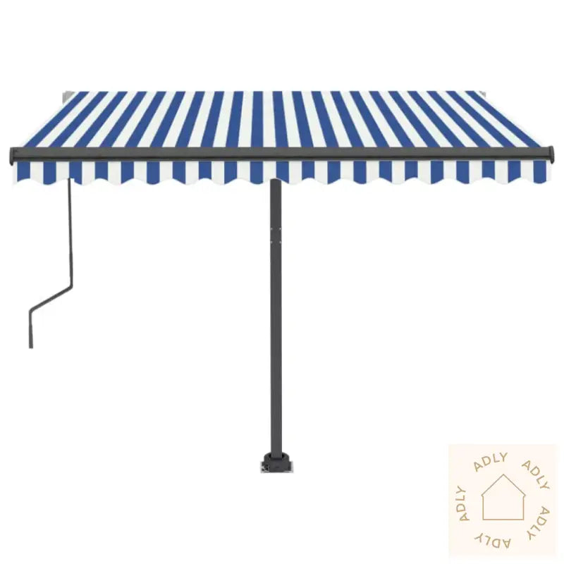 Automatisk Markise Med Led Og Vindsensor 300X250 Cm Blå Og Hvit