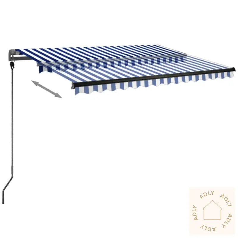 Automatisk Markise Med Led Og Vindsensor 300X250 Cm Blå Og Hvit