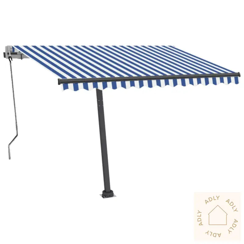 Automatisk Markise Med Led Og Vindsensor 300X250 Cm Blå Og Hvit